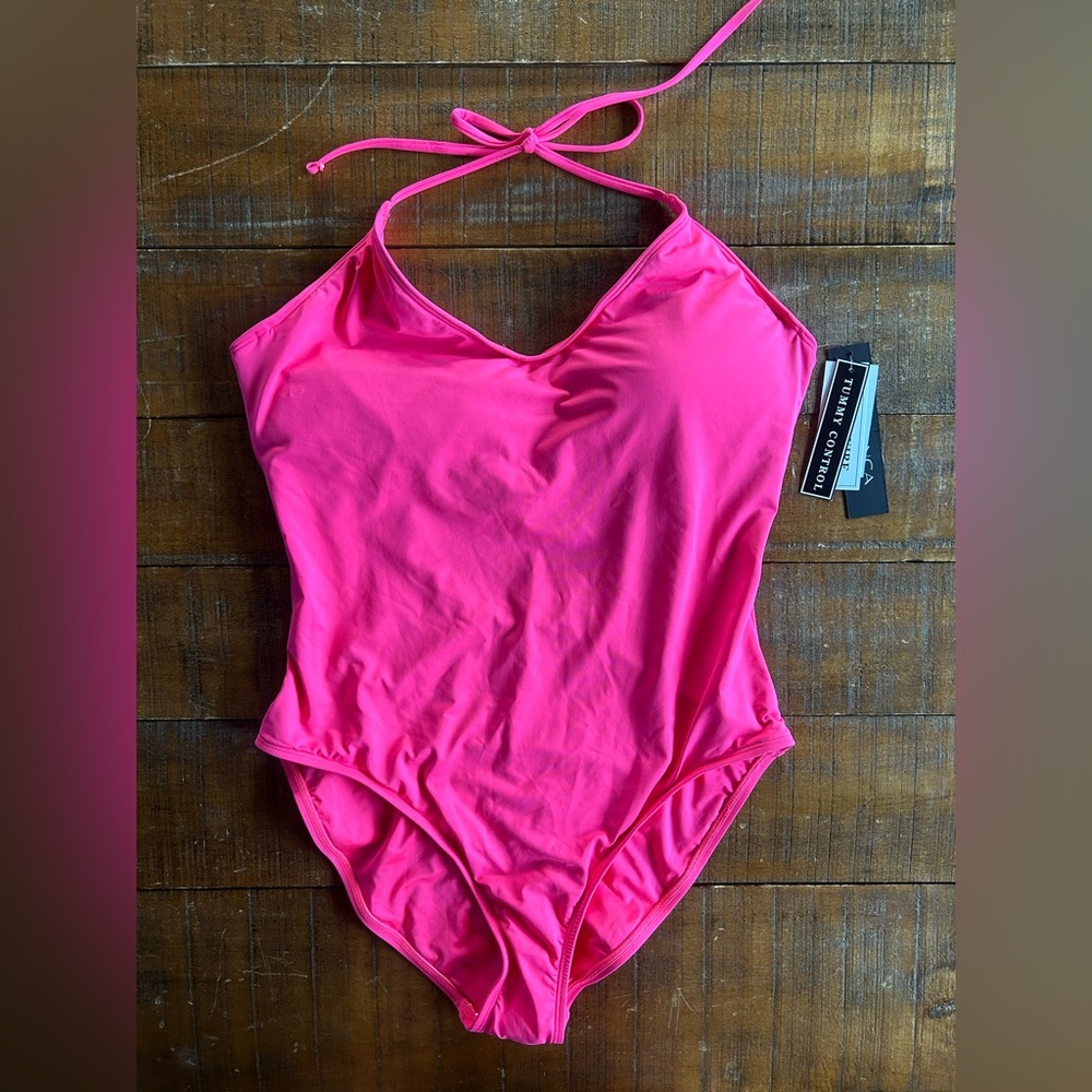 La Blanca Pink‎ Tummy Control Halter 1pc Swimsuit 16 XL